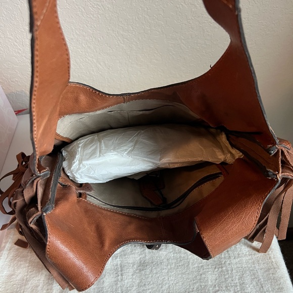 Frye Tan Leather Fringe Shoulder Bag - Picture 5 of 11